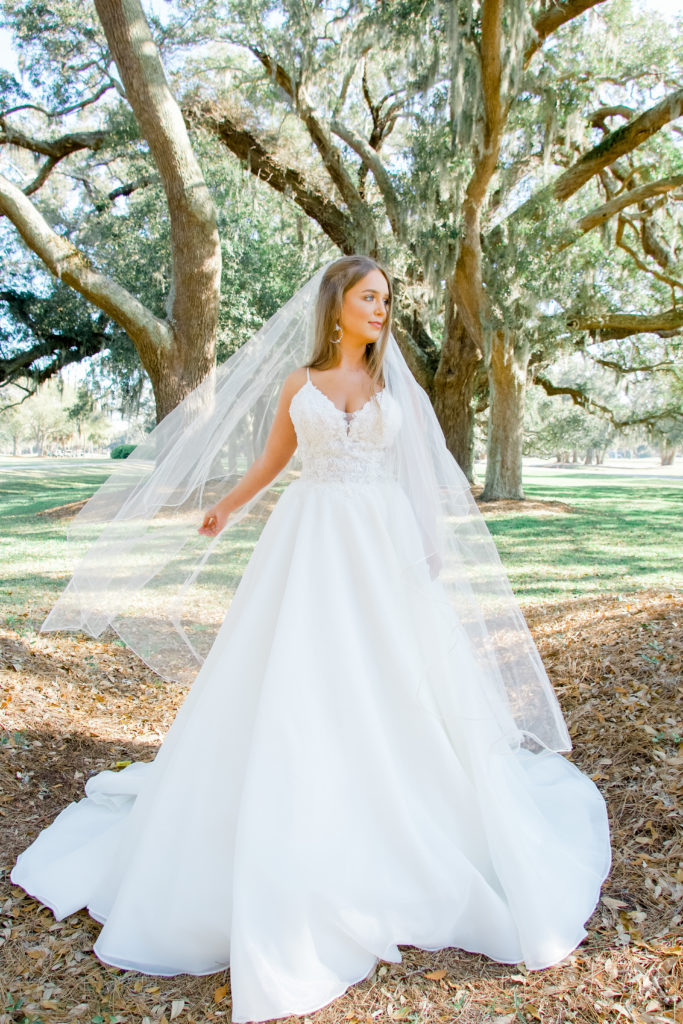 lace and organza ballgown wedding dress with tulle veil