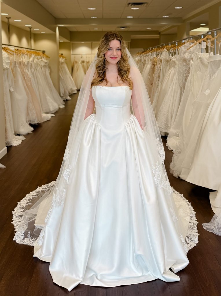 Stella York 8274 mikado ballgown wedding dress with full hips